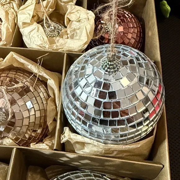 Crate&Barrel Rosy Red, Silver, Pink Disco Ball Ornaments Set 12 - Picture 6 of 14